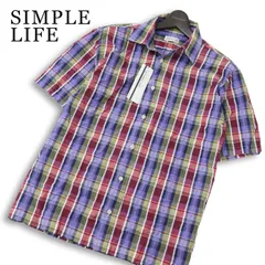 【新品 未使用】 SIMPLE LIFE シンプルライフ レナウン 春夏★ 半袖 シアサッカー チェック シャツ Sz.L メンズのサムネイル