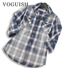 VOGUISH ヴォーギッシュ ルパート 春夏★ 七分袖 USED加工 インディゴ チェック シャツ Sz.L メンズのサムネイル