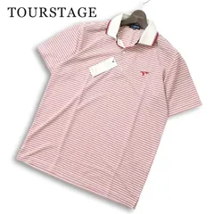 【新品 未使用】 TOURSTAGE ツアーステージ ゴルフ 春夏★ 半袖 鹿の子 ボーダー ロゴ刺繍 ポロシャツ Sz.M メンズのサムネイル