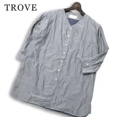 TROVE トローヴ 春夏★ 七分袖 シャンブレー ノーカラー オーバーサイズ ロング シャツ 日本製 Sz.1 メンズ 灰 グレーのサムネイル