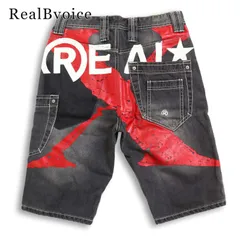 RealBvoice リアルビーボイス 春夏★ USED加工 バック ロゴプリント デニム ハーフ ショート パンツ ジーンズ Sz.30 メンズのサムネイル