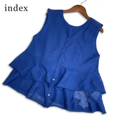 【新品 未使用】 index インデックス 春夏 2WAY★ ショート フリル 透かし編み サマーニット ベスト Sz.L レディース 紺のサムネイル