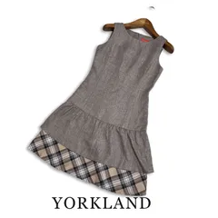 YORKLAND ヨークランド 春夏★ ツイード チェック柄 切替 ひざ丈 ワンピース 日本製 Sz.7AR レディースのサムネイル