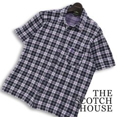 THE SCOTCH HOUSE スコッチハウス 春夏★ 半袖 チェック柄 ジャガード ロゴ刺繍 シャツ Sz.L メンズ
