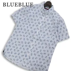 BLUEBLUE ブルーブルー ハリウッドランチマーケット ロゴ 碇 アンカー総柄★ 半袖 シアサッカー シャツ Sz.2 メンズのサムネイル