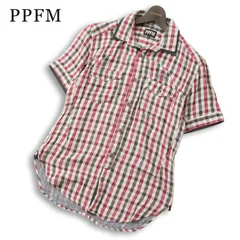 【00s★Y2K】 PPFM ペイトンプレイス 春夏 二重襟★ 半袖 ダブルガーゼ チェック柄 切替 スリム ワーク シャツ Sz.S メンズのサムネイル
