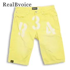 RealBvoice リアルビーボイス ロゴ★ USED加工 ハーフ デニム ショート パンツ ジーンズ 大きいサイズ Sz.34 メンズのサムネイル