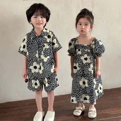 フォロー割あり｜即納 110cm 花柄 セットアップ リンクコーデ ワンピース 夏服 上下セット おしゃれのサムネイル