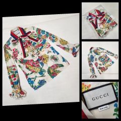 極美品GUCCIグッチ フラワープリント ボウタイブラウス シャツ 38日本 