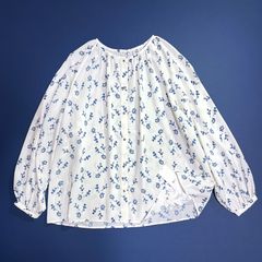 美品】NIMES ニーム リバティ ノーカラー ギャザー ブラウス ゆったり