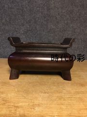 清時代 【酆】款 古銅製 橋耳香炉 在銘 銅爐 茶道具/ 香道具☆時代物