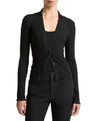 ヴィンス レディース アウター カーディガン リブニット ポロシャツ セーター ニット Vince Rib Knit Polo Cardigan Sweater Black ブラックのサムネイル