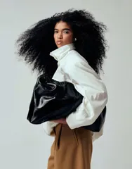 エイソス レディース バッグ ASOS DESIGN statementote bag with metal hardware in high shine black PU Black ブラックのサムネイル