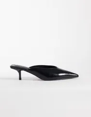 エイソス レディース シューズ サンダル ヒール ASOS DESIGN Surprise pointed kitten heeled mules Black ブラックのサムネイル