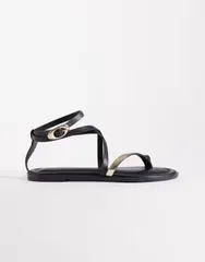 エイソス レディース シューズ サンダル ASOS DESIGN Wide Fit Florence toe loop strappy sandals Black ブラックのサムネイル