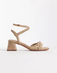エイソス レディース シューズ サンダル ヒール ASOS DESIGN Humble braidedetailing mid block heel sandals raffia Beige Raffのサムネイル