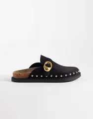 エイソス レディース シューズ サンダル スエード ASOS DESIGN Mellany studded footbed mulesuedette Black ブラックのサムネイル