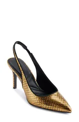 カール ラガーフェルド レディース シューズ ヒール KARLAGERFELD PARIS Rosalyn Slingback Pointed Toe Pump Gold Black ブラックのサムネイル