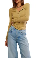 フリーピープル レディース トップス シャツ Free People Jamie Henley Top Dried Tobaccoのサムネイル