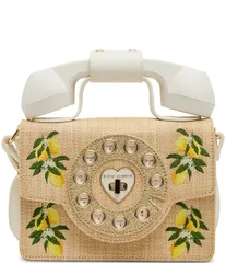 ベッツィジョンソン レディース バッグ 刺繍 Betsey Johnson Pucker Up Lemon Embroidered Straw Phone Bag Naturalのサムネイル