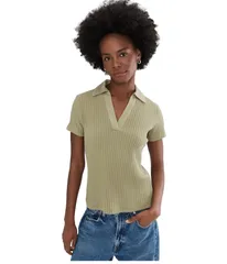 ヴィンス レディース トップス シャツ Vince Rib Short Sleeve Pololive Stone オリーブのサムネイル