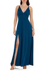 ドレスザポプレーション レディース トップス ワンピース クレープ Dress the Population Irislit Crepe Gown Peacock Blue ブルー