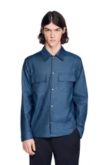 サンドロ メンズ トップス シャツ コットン デニム リネン SANDRO Denimeffect cotton and linen shirt Blue Vintage Denim デニムのサムネイル