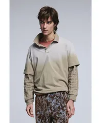 デジグアル メンズ トップス ポロシャツ 長袖 Desigual Mens Longsleeve double polo shirt Off white オフホワイトのサムネイル