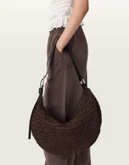オールセインツ レディース バッグ AllSaints Luna woven paper shoulder bag Cognac brown ブラウンのサムネイル