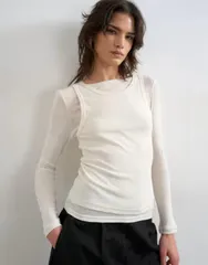トップショップ レディース トップス Tシャツ Topshop double layer long sleeve top in ecru WHITE ホワイトのサムネイル