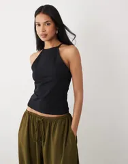 エイソス レディース トップス シャツ コットン ASOS DESIGN cotton 90strappy racer tank Black ブラックのサムネイル