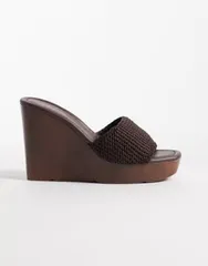 アルド レディース シューズ サンダル ヒール ALDO Grounded crochet wedge heeled sandals in dark brown ブラウンのサムネイル