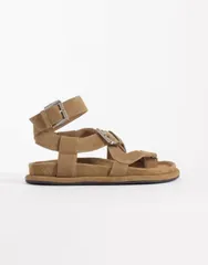 エイソス レディース シューズ サンダル スエード ASOS DESIGN Finley premium strappy footbed sandals in sand suede Sand suedのサムネイル