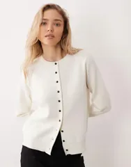 マンゴ レディース アウター カーディガン ニット Mango lightweight knit cardigan in cream クリームのサムネイル