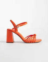 エイソス レディース シューズ サンダル ヒール ASOS DESIGN Wide Fit Heron knotted mid block heel sandals in orange オレンジのサムネイル