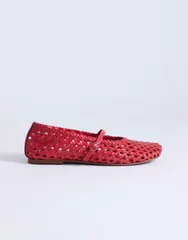 トップショップ レディース シューズ パンプス レザー Topshop Bobbi leather woven ballet flats RED レッドのサムネイル