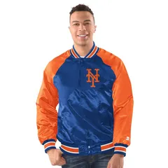 スターター レディース アウター ジャケット・ブルゾン MenstarteroyalOrange New York Mets Blitz Varsity Jacket Met Blue ブルーのサムネイル