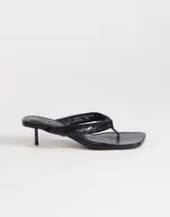 トップショップ レディース シューズ サンダル ヒール Topshop Emily pin heel woven toe thong sandals Black ブラックのサムネイル