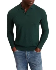 テッドベーカー メンズ トップス ポロシャツ Ted Baker Gaten Long Sleeve Textured Stitch Polo Dark Green グリーンのサムネイル