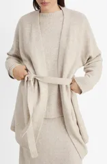 マンゴ レディース アウター カーディガン MANGO Tie Front Longline Cardigan Beige ベージュのサムネイル