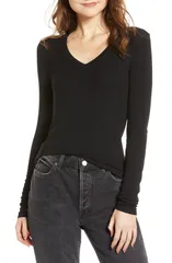 スプレンディット レディース トップス シャツ Vネック Splendid Valley Rib VNeck Tee Black ブラックのサムネイル