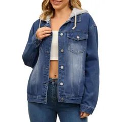 インスパイア シック レディース アウター ジャケット・ブルゾン ボタンダウン デニム パーカー INSPIRE CHIC Womens Denim Jackets withoodistressedのサムネイル