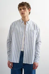 トップマン メンズ トップス シャツ リラックスフィット オックスフォード コットン ダウン Topman Relaxed Fit Stripe Cotton ButtonDown Oxford Shのサムネイル