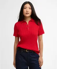 バブアー レディース アウター ニット・セーター ポロシャツ 半袖 Barbour Womens Hartland Knitted ShortSleeve Polo Jumper Poppy Redのサムネイル