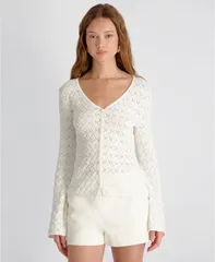 フレンチコネクション レディース トップス シャツ Vネック French Connection Womens Mozart Heartleaf VNeck Crochetop 12Summer Whのサムネイル