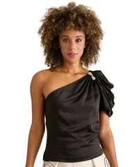 ミューズ レディース トップス シャツ ワンショルダー ノースリーブ Muse Womens OneShoulder Sleeveless Top Black ブラックのサムネイル