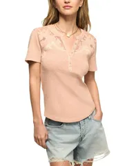 ラッキーブランド レディース トップス シャツ 半袖 Lucky Brand WomenshortSleeve Cutwork Henley Top Sepia Roseのサムネイル