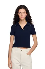 サンドロ レディース トップス シャツ SANDRO Pearl collar polo Navy blue ネイビーのサムネイル