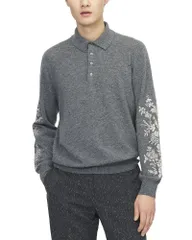 マックイーン メンズ トップス ポロシャツ フラワー柄 セーター 刺繍 フラワー McQueen Embroide red Floral Sweater Polo Shirt GreyIvory アイのサムネイル