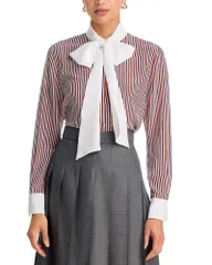 トムブラウン レディース トップス シャツ シルク Thom Browne Bow Neck Silk Top RedWhiteBlue ホワイトのサムネイル